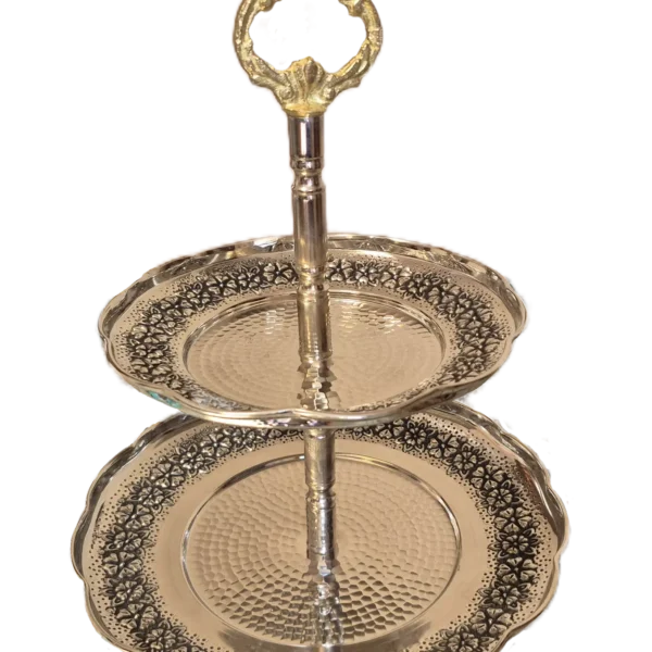 شیرینی خوری مسی کروم دوطبقه رز گوهر | انواع ظروف مسی به قیمت کارگاهی | تولیدی رز مس زنجان