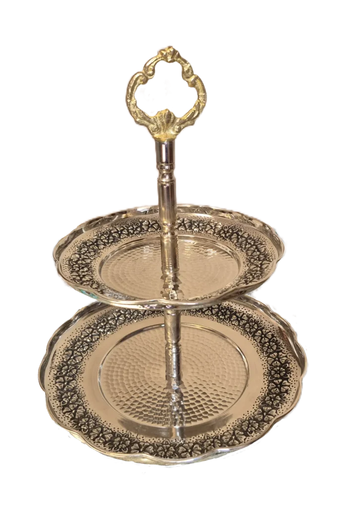 شیرینی خوری مسی کروم دوطبقه رز گوهر | انواع ظروف مسی به قیمت کارگاهی | تولیدی رز مس زنجان