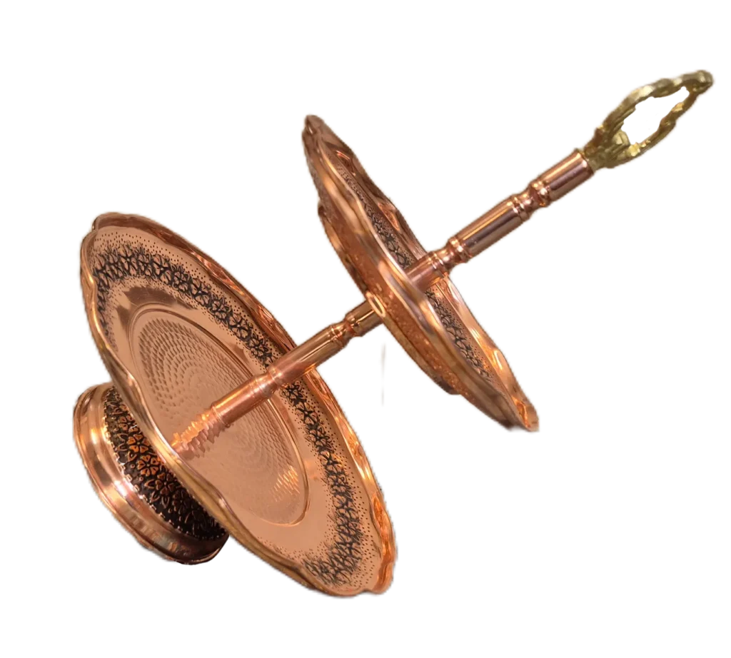 شیرینی خوری مسی دوطبقه رز گوهر | انواع ظروف مسی به قیمت کارگاهی | تولیدی رز مس زنجان