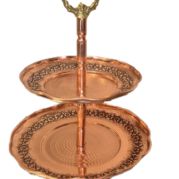 شیرینی خوری مسی دوطبقه رز گوهر | انواع ظروف مسی به قیمت کارگاهی | تولیدی رز مس زنجان