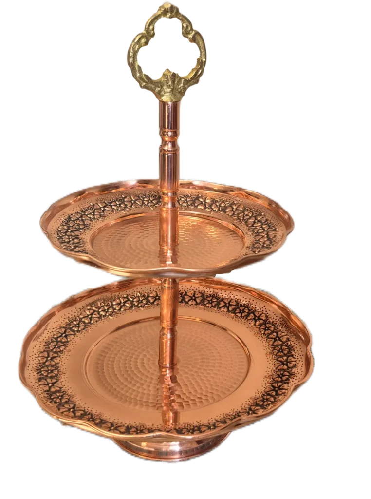 شیرینی خوری مسی دوطبقه رز گوهر | انواع ظروف مسی به قیمت کارگاهی | تولیدی رز مس زنجان