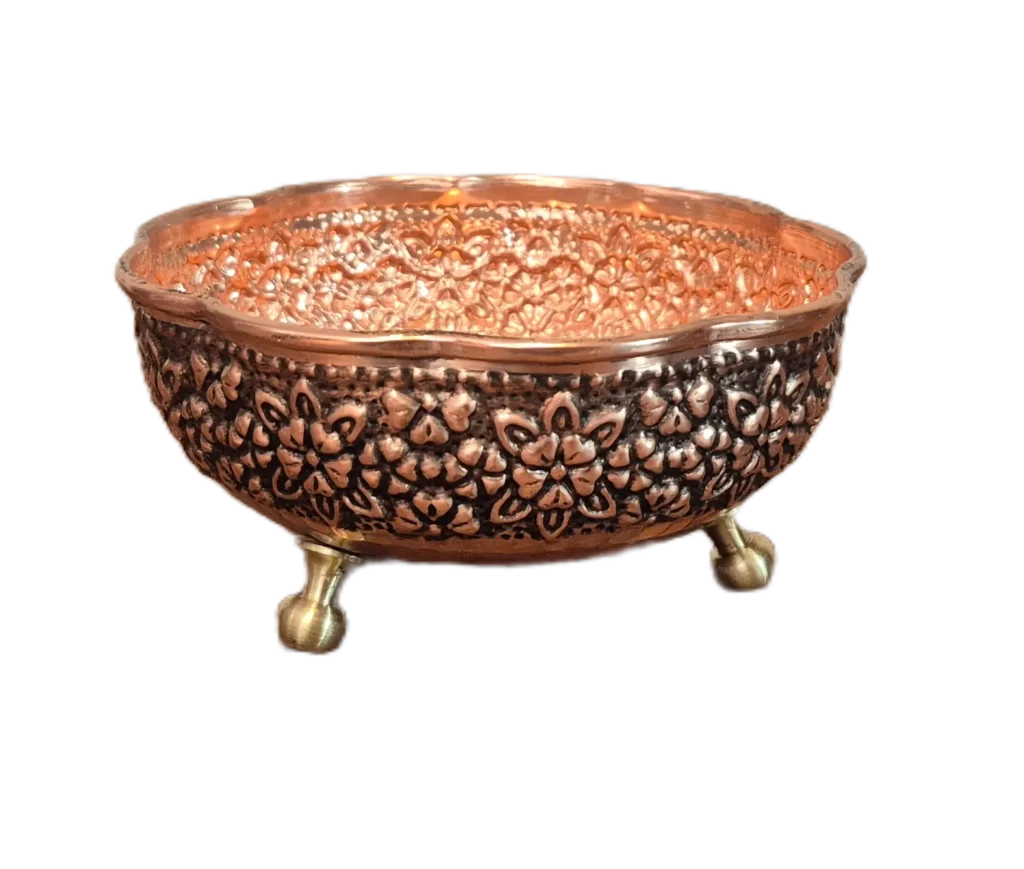 بستنی خوری مسی 3 پایه سایز 1 رزگوهر | خرید و قیمت انواع ظروف مسی به قیمت کارگاهی | تولیدی رز مس زنجان