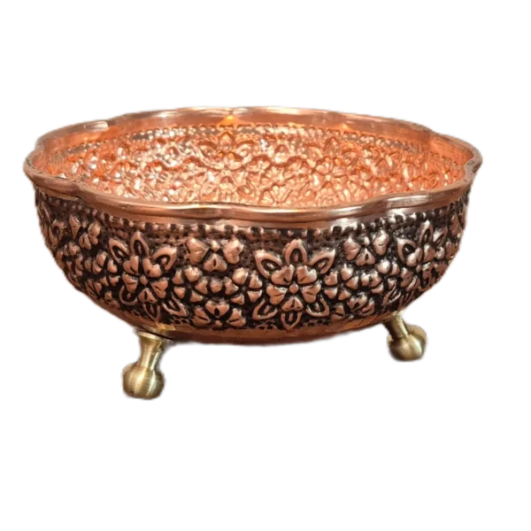 بستنی خوری مسی 3 پایه سایز 1 رزگوهر | خرید و قیمت انواع ظروف مسی به قیمت کارگاهی | تولیدی رز مس زنجان
