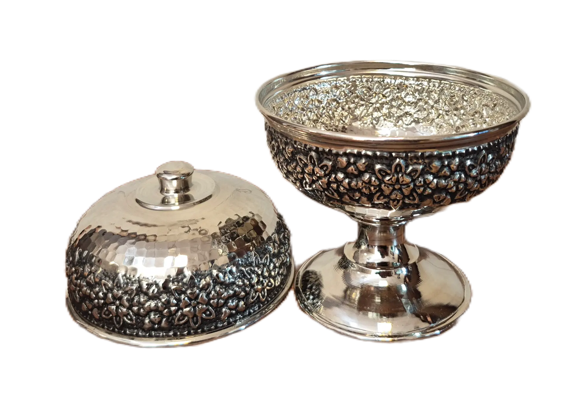 ghandan 1 paye chrome 1 قندان مسی کروم پایه دار رز گوهر | انواع ظروف مسی به قیمت کارگاهی | تولیدی رز مس زنجان