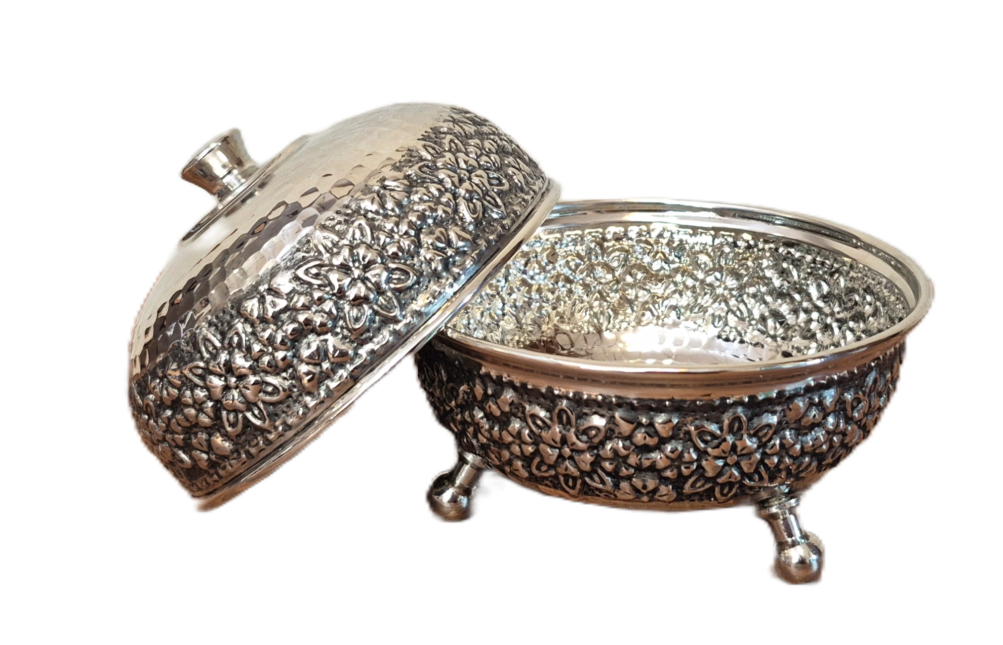 ghandan 3 paye chrome 1 قندان مسی کروم 3 پایه رز گوهر | انواع ظروف مسی به قیمت کارگاهی | تولیدی رز مس زنجان