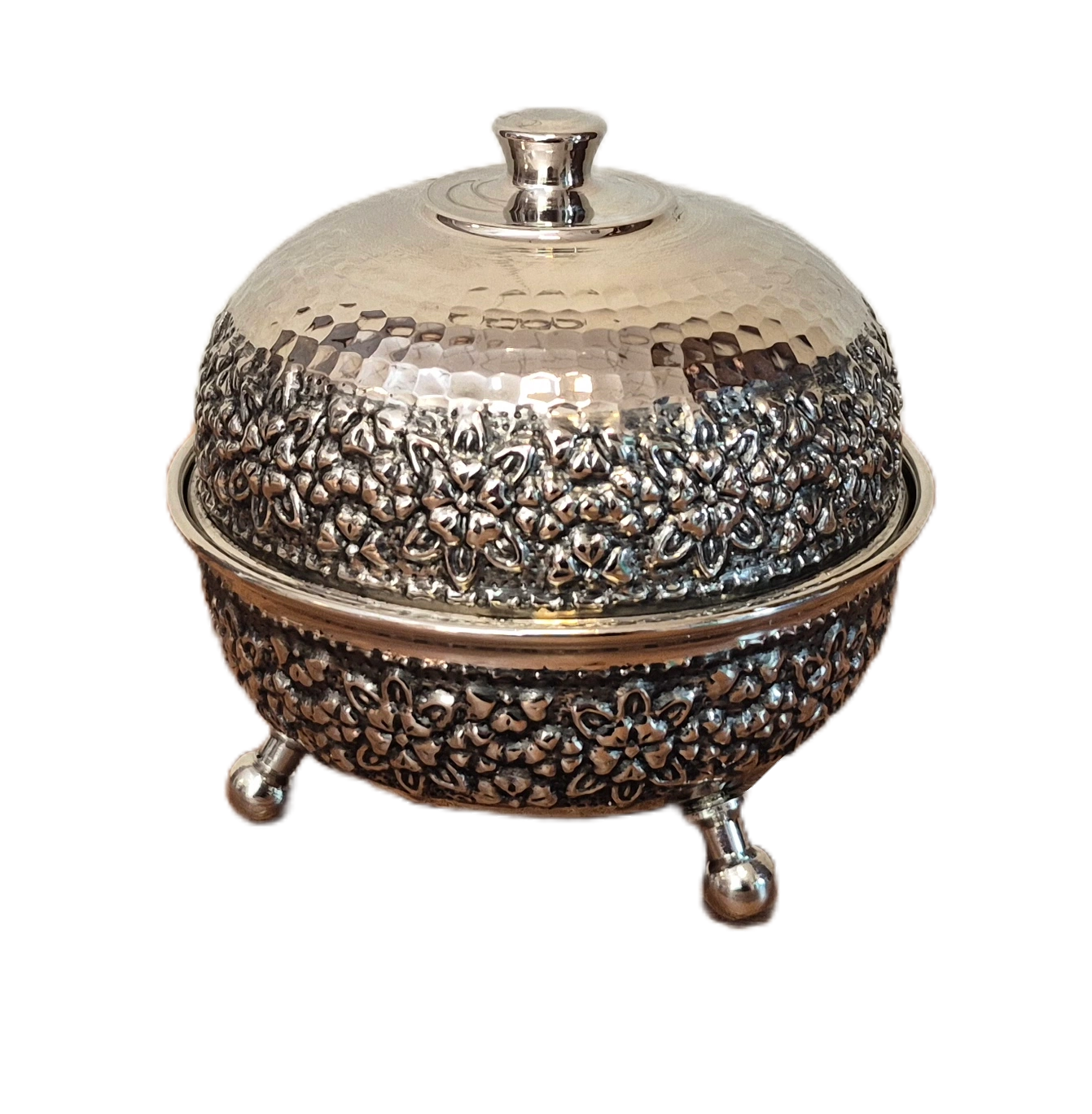 ghandan 3 paye chrome 2 قندان مسی کروم 3 پایه رز گوهر | انواع ظروف مسی به قیمت کارگاهی | تولیدی رز مس زنجان