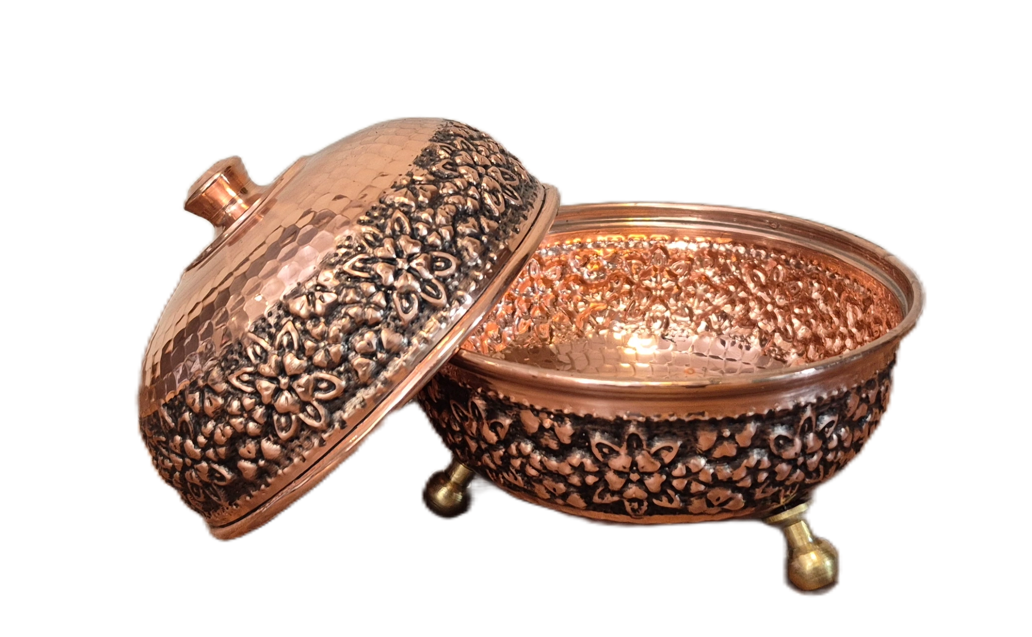 ghandan 3 paye cooper 1 قندان مسی 3 پایه رز گوهر | انواع ظروف مسی به قیمت کارگاهی | تولیدی رز مس زنجان