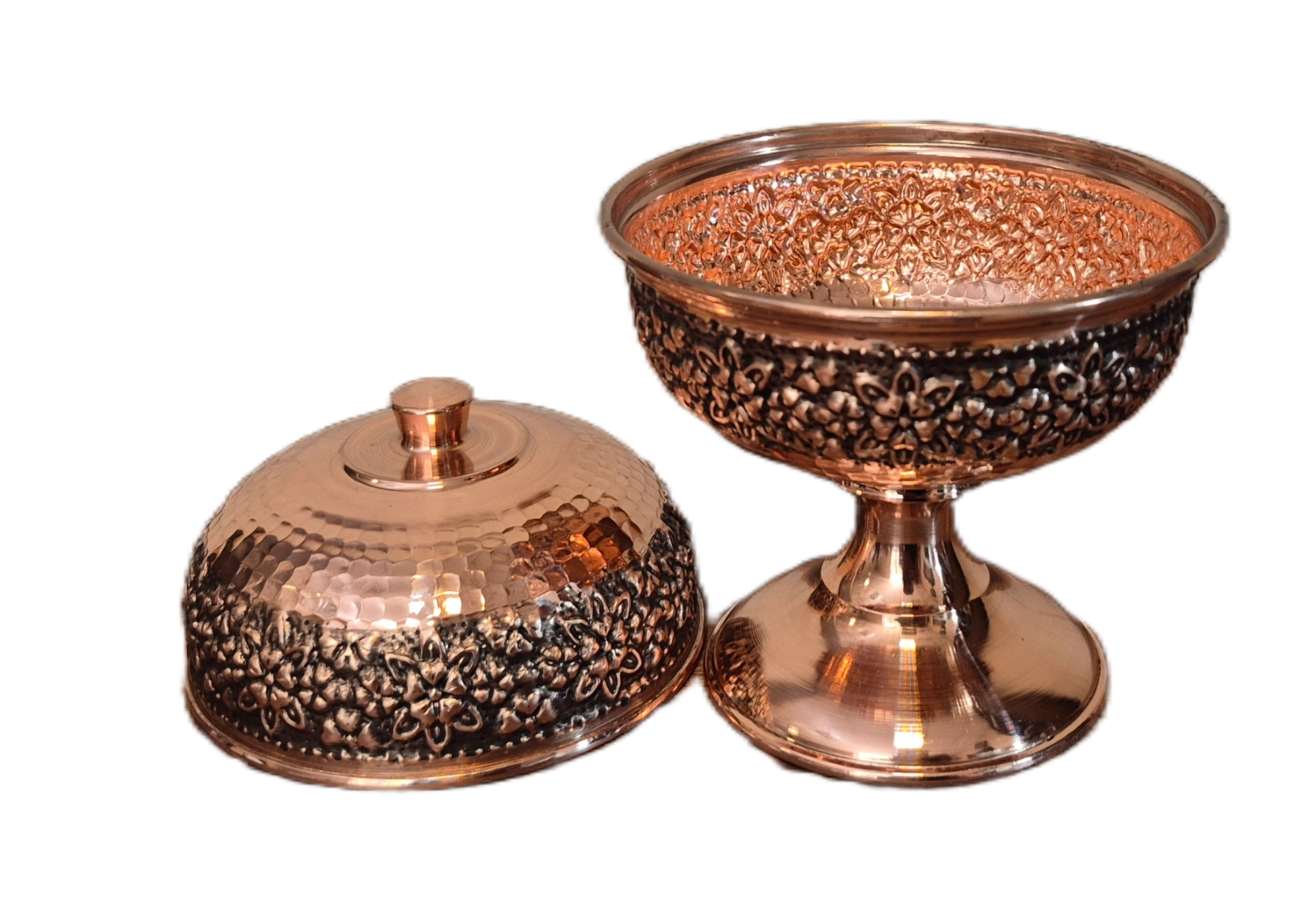 ghandan1 paye cooper 1 قندان مسی پایه دار رز گوهر | انواع ظروف مسی به قیمت کارگاهی | تولیدی رز مس زنجان