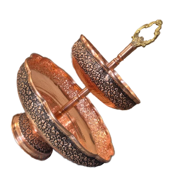 میوه خوری مسی کروم دوطبقه رز گوهر | انواع ظروف مسی به قیمت کارگاهی | تولیدی رز مس زنجان