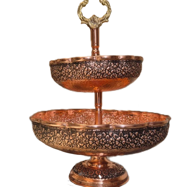 میوه خوری مسی دوطبقه رز گوهر | انواع ظروف مسی به قیمت کارگاهی | تولیدی رز مس زنجان