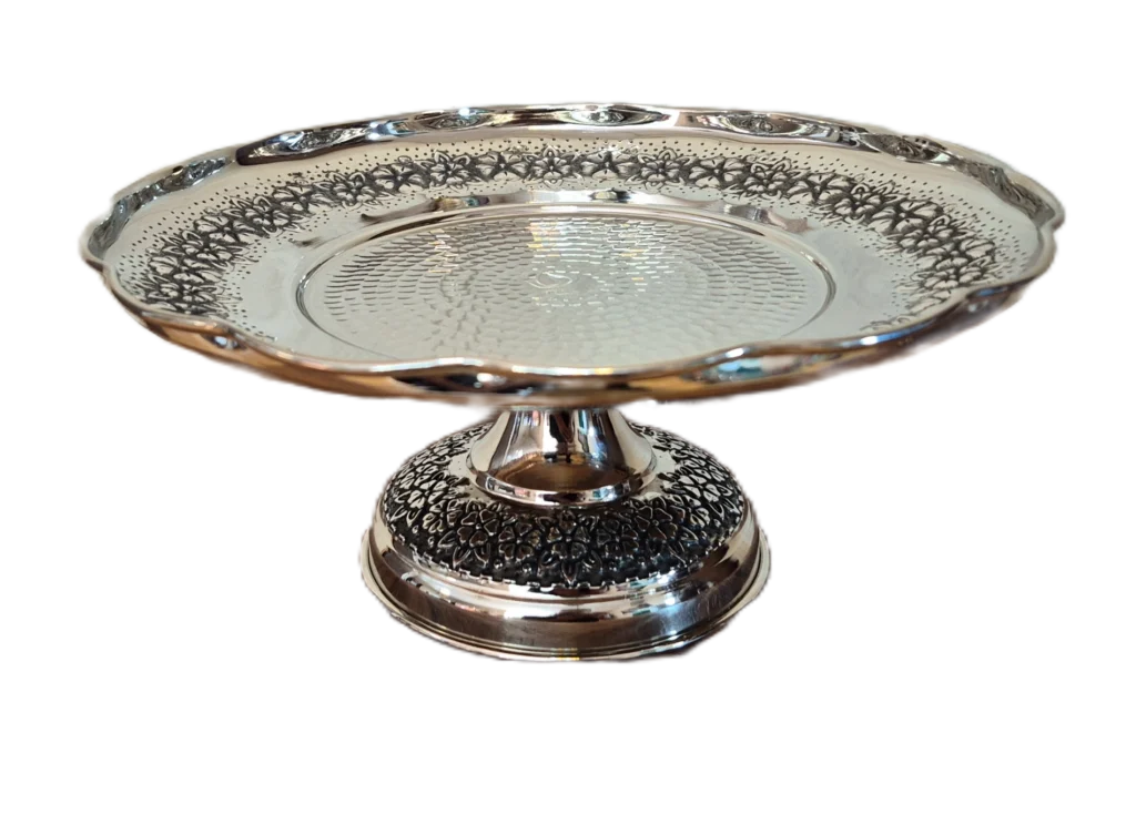 شیرینی خوری مسی کروم پایه دار رز گوهر | انواع ظروف مسی به قیمت کارگاهی | تولیدی رز مس زنجان