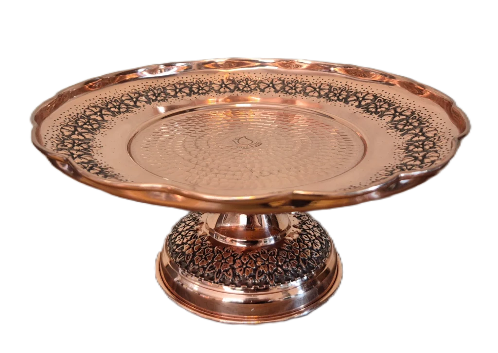 شیرینی خوری مسی پایه دار رز گوهر | انواع ظروف مسی به قیمت کارگاهی | تولیدی رز مس زنجان