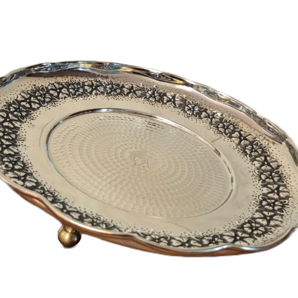 شیرینی خوری مسی کروم 3 پایه رز گوهر | انواع ظروف مسی به قیمت کارگاهی | تولیدی رز مس زنجان