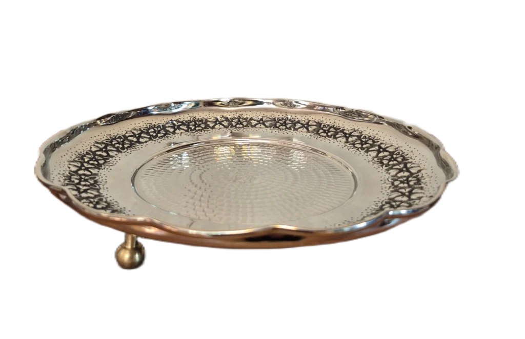 شیرینی خوری مسی کروم 3 پایه رز گوهر | انواع ظروف مسی به قیمت کارگاهی | تولیدی رز مس زنجان