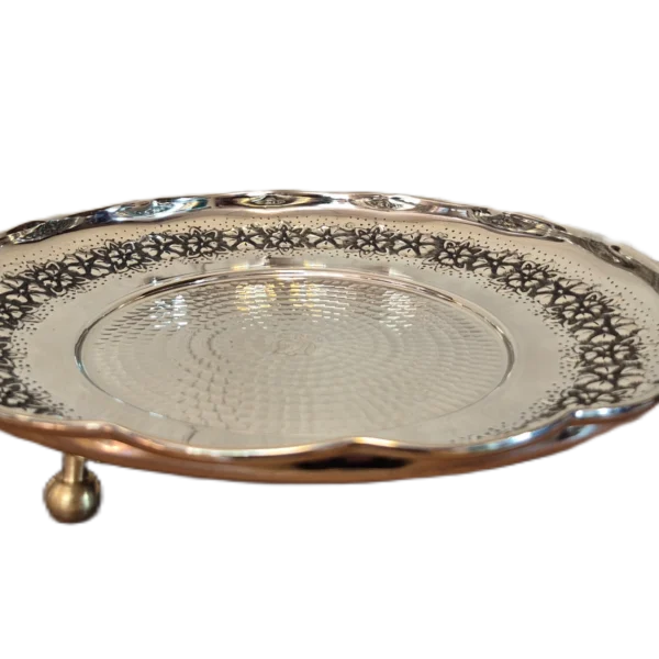 شیرینی خوری مسی کروم 3 پایه رز گوهر | انواع ظروف مسی به قیمت کارگاهی | تولیدی رز مس زنجان