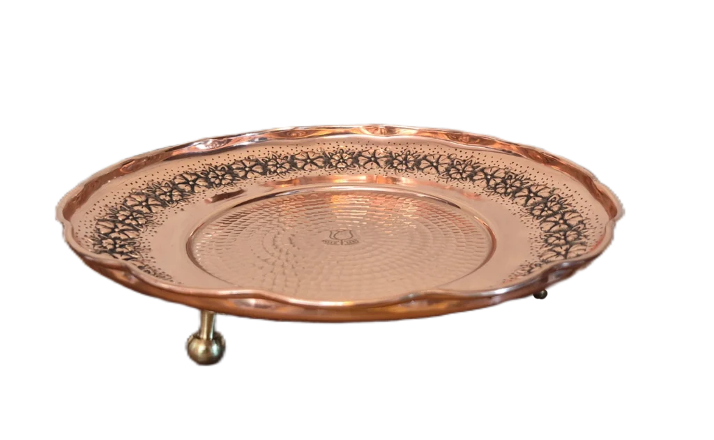 شیرینی خوری مسی 3 پایه رز گوهر | انواع ظروف مسی به قیمت کارگاهی | تولیدی رز مس زنجان